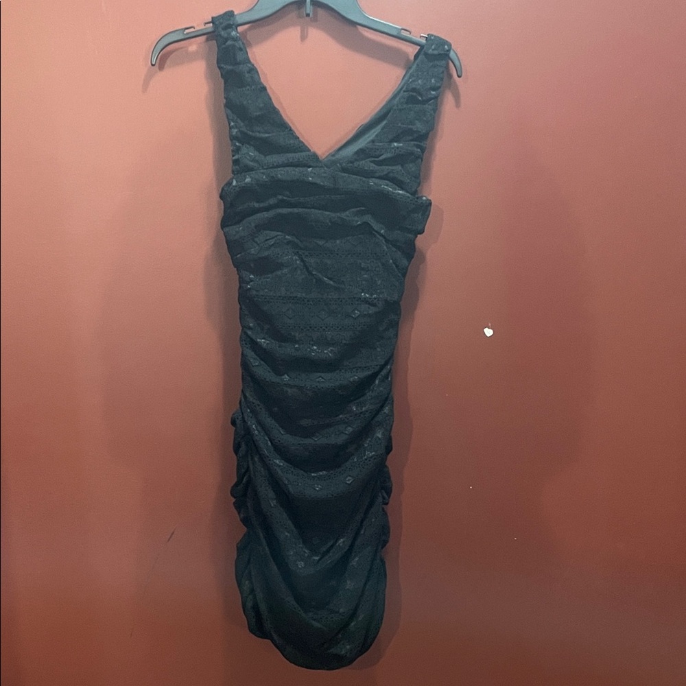 Express Black Ruched V-Neck Women's Dress